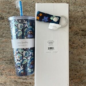 Brand New In Box ! Vera Bradley Travel Tumbler! 24 Ounces and Key Chain!